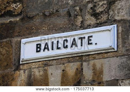 A street sign for Bailgate in the historic city of Lincoln in the UK.