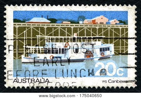 AUSTRALIA - CIRCA 1979: A used postage stamp from Australia depicting an illustration of the PS Canberra Passenger Paddlesteamer circa 1979.