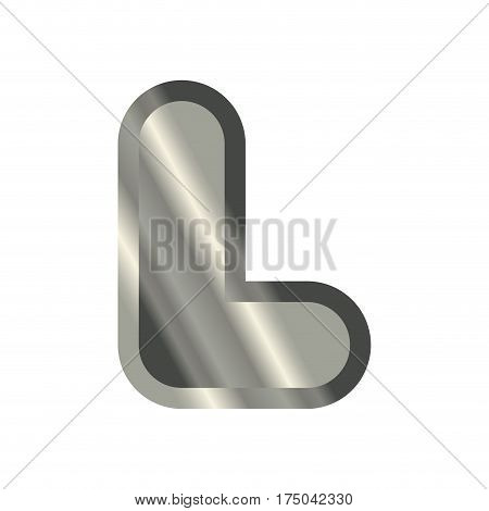 Letter L Steel Font. Metal Alphabet Sign. Iron Abc Symbol. Chromium Lettering. Silver Typography
