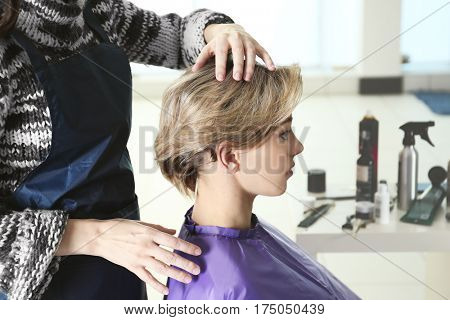 Hairdresser working with client at salon