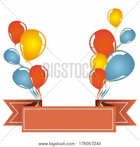 color bolloons decorations party with red ribbon icon, vector illustraction
