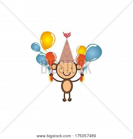 color monkey with bolloons in the hands party icon, vector illustraction
