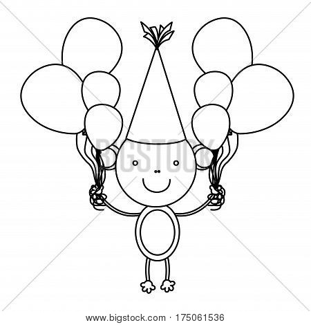 silhouette monkey with bolloons in the hands party icon, vector illustraction