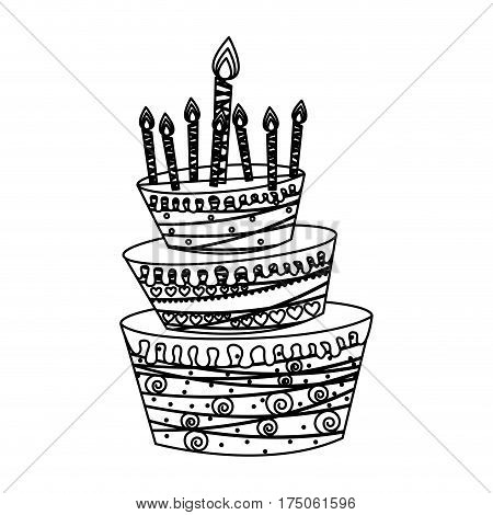 silhouette big cake party with canddles icon, vector illustraction design
