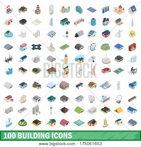 100 building icons set in isometric 3d style for any design vector illustration