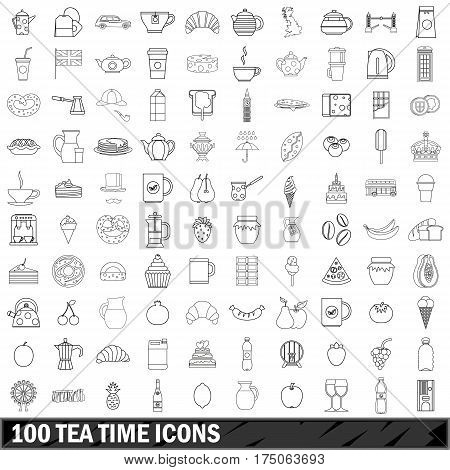 100 tea time icons set in outline style for any design vector illustration