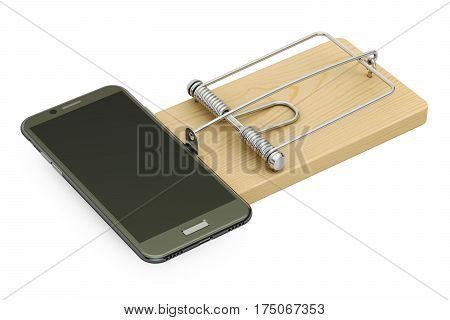 mousetrap with smartphone 3D rendering isolated on white background