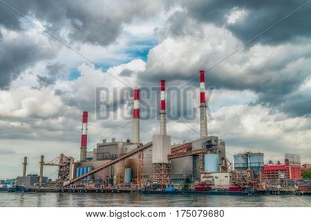 NEW YORK CITY, USA - AUGUST 11, 2016: Ravenswood Generating Station is a 2,480 megawatt power plant in Long Island City in Queens, New York.  It is capable of producing 2,480MW of energy.