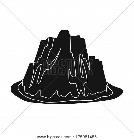 High steep mountain with grass the dark colors with sharp spikes.Different mountains single icon in black style vector symbol stock web illustration.
