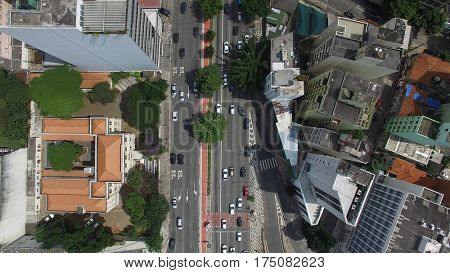 Top View of Consolacao Avenue in Sao Paulo, Brazil
