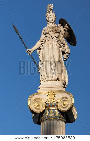 Athena goddess statue in front of Academy of Athens, Attica, Greece