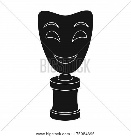 White mask MIME on the stand.The prize for best drama.Movie awards single icon in black style vector symbol stock web illustration.