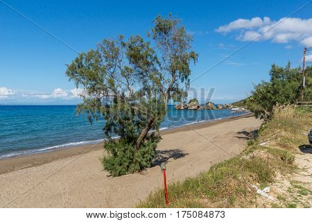 Panoramic view of Porto Kaminia beach, Zakynthos island, Greece