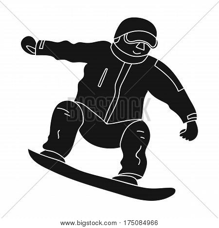 The athlete with the blue jacket and red pants on a snowboard.Snowboarder at the actives.active sports single icon in black style vector symbol stock web illustration.