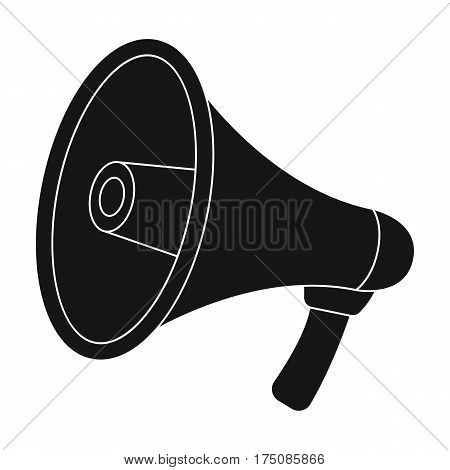 Megaphone icon in black design isolated on white background. Police symbol stock vector illustration.