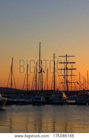 SOZOPOL, BULGARIA - JULY 11, 2016: Amazing Sunset at the port of Sozopol, Burgas Region, Bulgaria