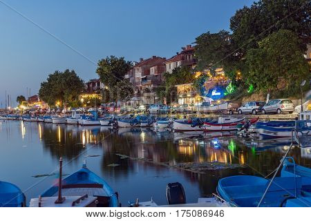 SOZOPOL, BULGARIA - JULY 11, 2016: Amazing Sunset at the port of Sozopol, Burgas Region, Bulgaria