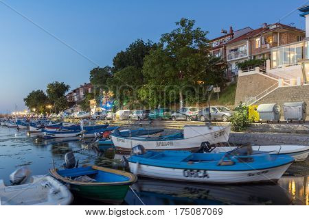 SOZOPOL, BULGARIA - JULY 11, 2016: Amazing Sunset at the port of Sozopol, Burgas Region, Bulgaria