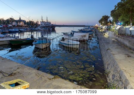 SOZOPOL, BULGARIA - JULY 11, 2016: Amazing Sunset at the port of Sozopol, Burgas Region, Bulgaria