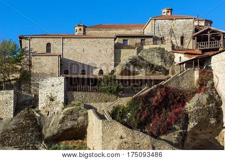 Amazing view of Holy Monastery of Great Meteoron in Meteora, Thessaly, Greece