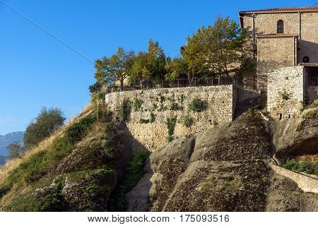 Amazing view of Holy Monastery of Great Meteoron in Meteora, Thessaly, Greece