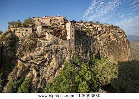Amazing view of Holy Monastery of Great Meteoron in Meteora, Thessaly, Greece