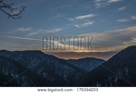 Tomasovsky View In Slovakia Paradise In Winter Time With Cloudy Sunset