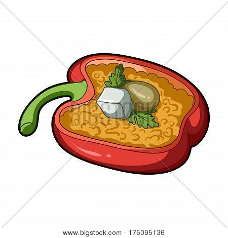 Red sweet pepper stuffed with vegetables.Healthy vegetarian dish.Vegetarian Dishes single icon in cartoon style vector symbol stock web illustration.