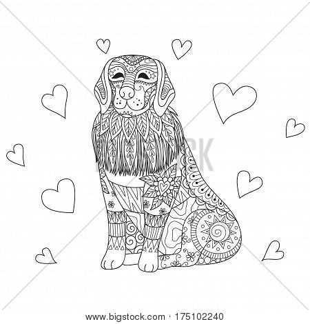 Zendoodle Labrador dog for T-Shirt Design,coloring book page.