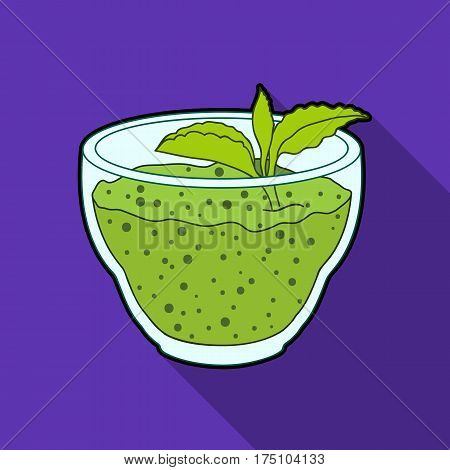Fresh puree of greens with a mint leaf .Vegetarian Breakfast of greens.Vegetarian Dishes single icon in flat style vector symbol stock web illustration.