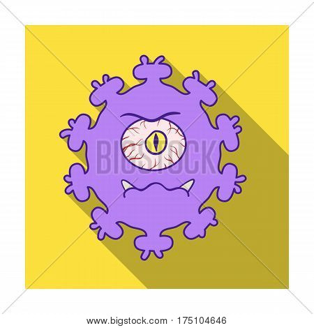 Purple virus icon in flat design isolated on white background. Viruses and bacteries symbol stock vector illustration.