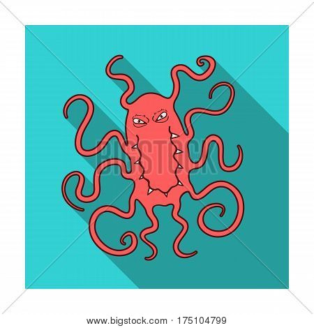 Red virus icon in flat design isolated on white background. Viruses and bacteries symbol stock vector illustration.