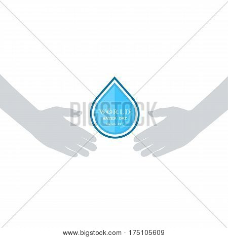 Water drop with human hand icon vector logo design template.World Water Day idea campaign for greeting card and poster.Vector illustration