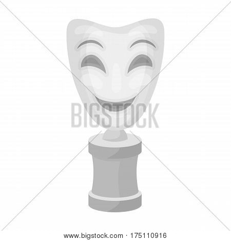White mask MIME on the stand.The prize for best drama.Movie awards single icon in monochrome style vector symbol stock web illustration.