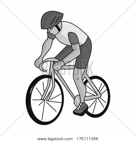An athlete with a helmet riding his bike on the field.Cycling.Olympic sports single icon in monochrome style vector symbol stock web illustration.