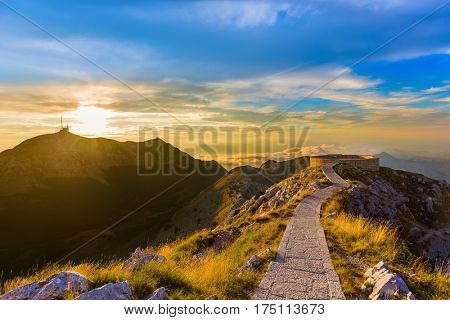 Lovcen Mountains National park at sunset in Montenegro
