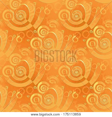 Abstract geometric swirling seamless background single color. Regular modern spiral pattern yellow orange, overlaying, shifty and blurred.