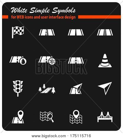 road white simple symbols for web icons and user interface design