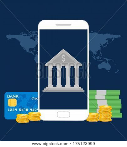 Concept for mobile banking and online payment. Vector illustration.