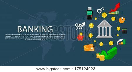 Banner set with banking shopping and finance elements isolated vector illustration. Flat design.