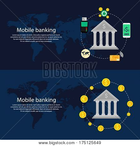 Mobile banking concept. Flat design, vector illustration.