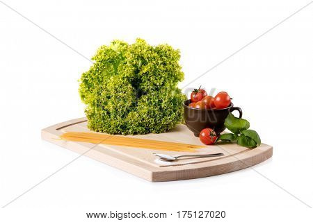 Food ingridients on wooden cutting board