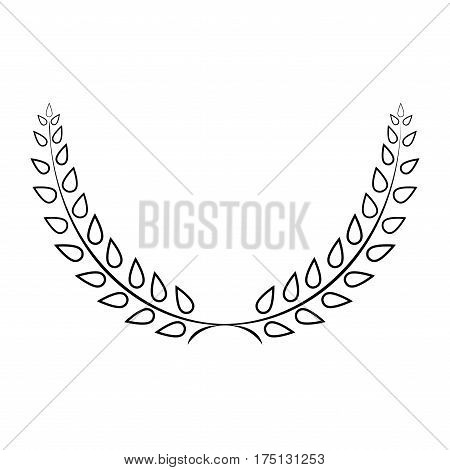 Sign laurel wreath mono. Monochrome icon isolated on white background. Flat design style. Emblem of glory success. Symbol of leader victory triumph. Stock vector illustration