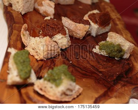 Slices Of Bread With Tomato And Herbs Sauce, Italian Snack