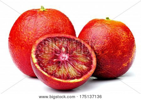 Ripe Blood Orange Juicy On Isolated White Background
