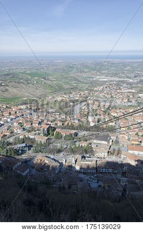The path of the aerial tramway of San Marino