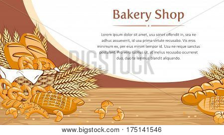 Bakery background with bread and other pastries vector illustration
