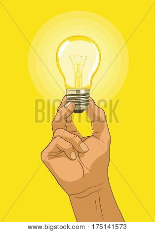 Light bulb hold in hand - idea concept vector illustration