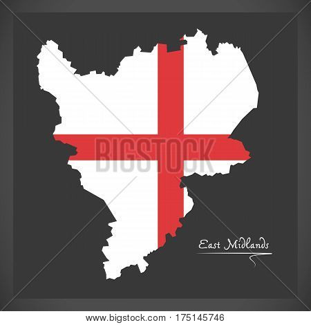 East Midlands Map With Flag Of England Illustration