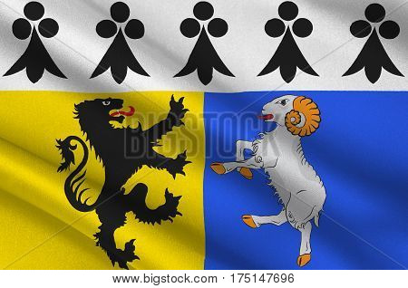 Flag of Finistere is a department of France in the extreme west of Brittany. 3D illustration